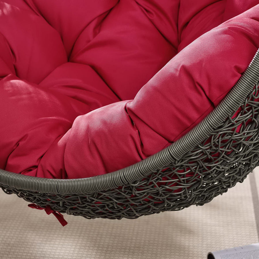 Cornice Outdoor Patio Swing Chair With Stand in Gray Red