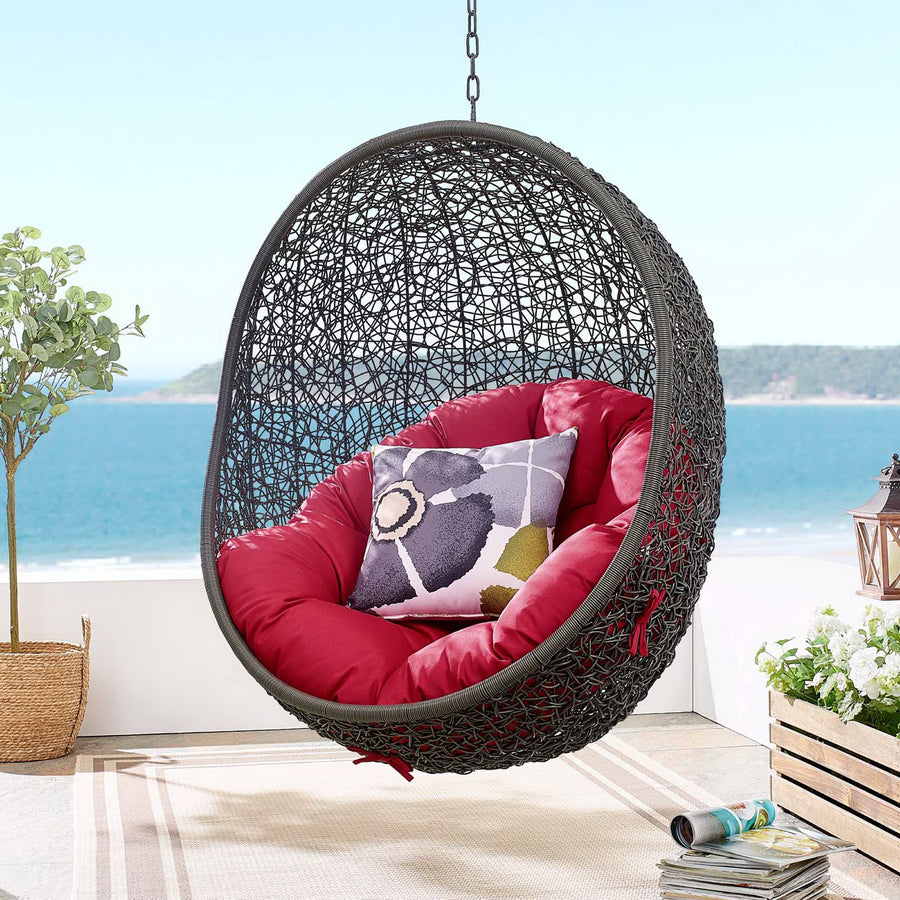 Cornice Outdoor Patio Swing Chair With Stand in Gray Red