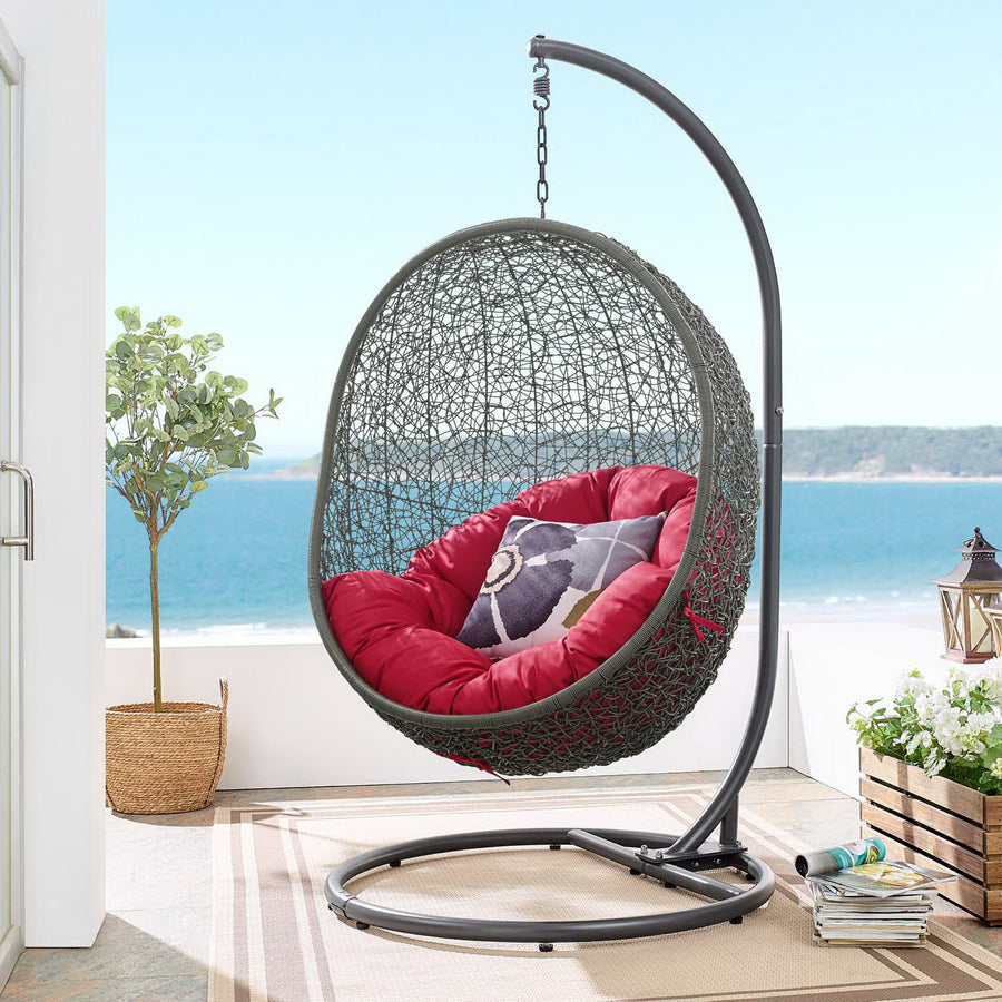 Cornice Outdoor Patio Swing Chair With Stand in Gray Red