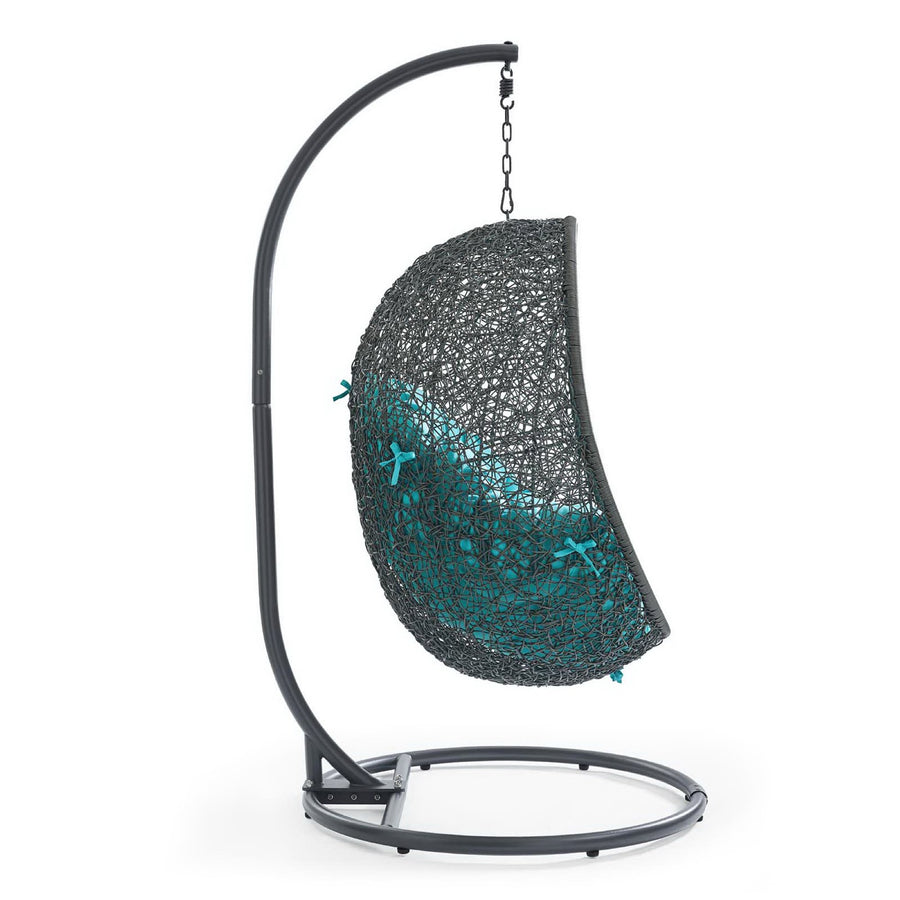 Cornice Outdoor Patio Swing Chair With Stand in Gray Turquoise