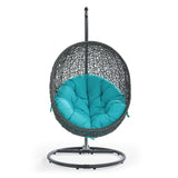 Cornice Outdoor Patio Swing Chair With Stand in Gray Turquoise