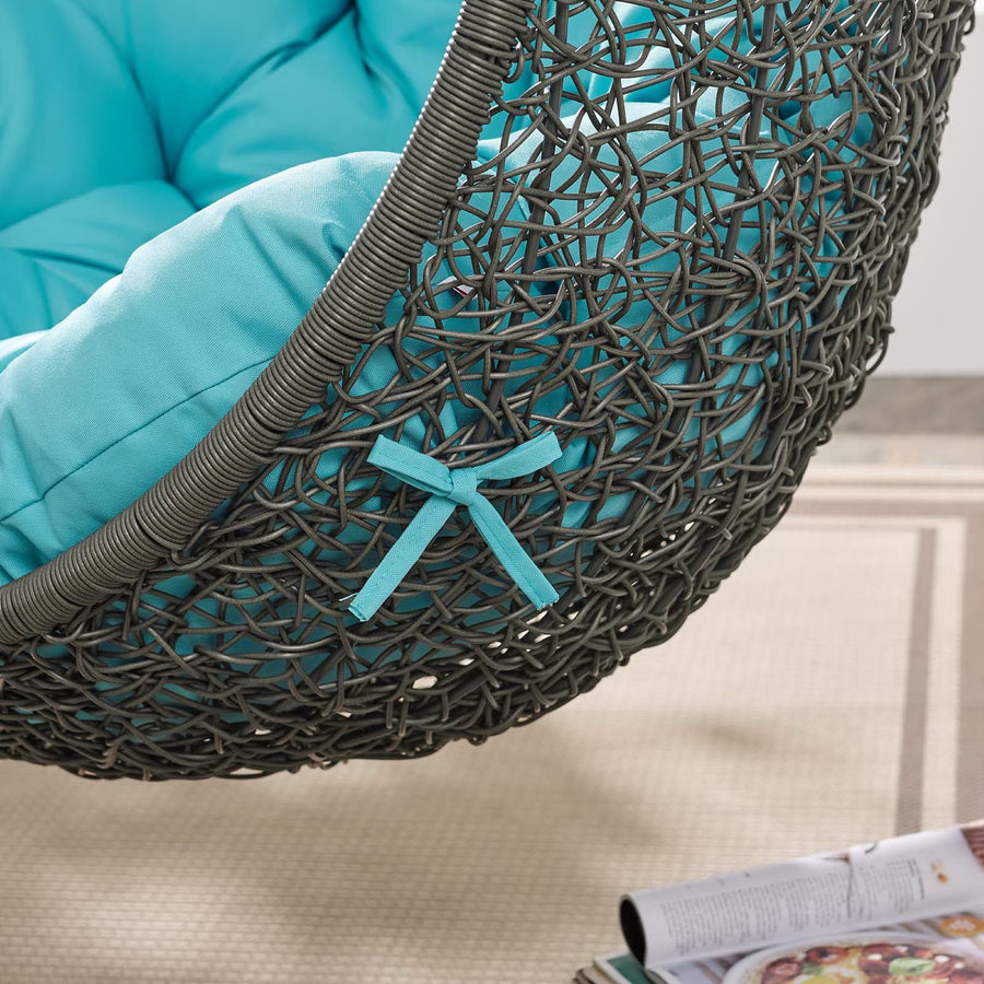 Cornice Outdoor Patio Swing Chair With Stand in Gray Turquoise
