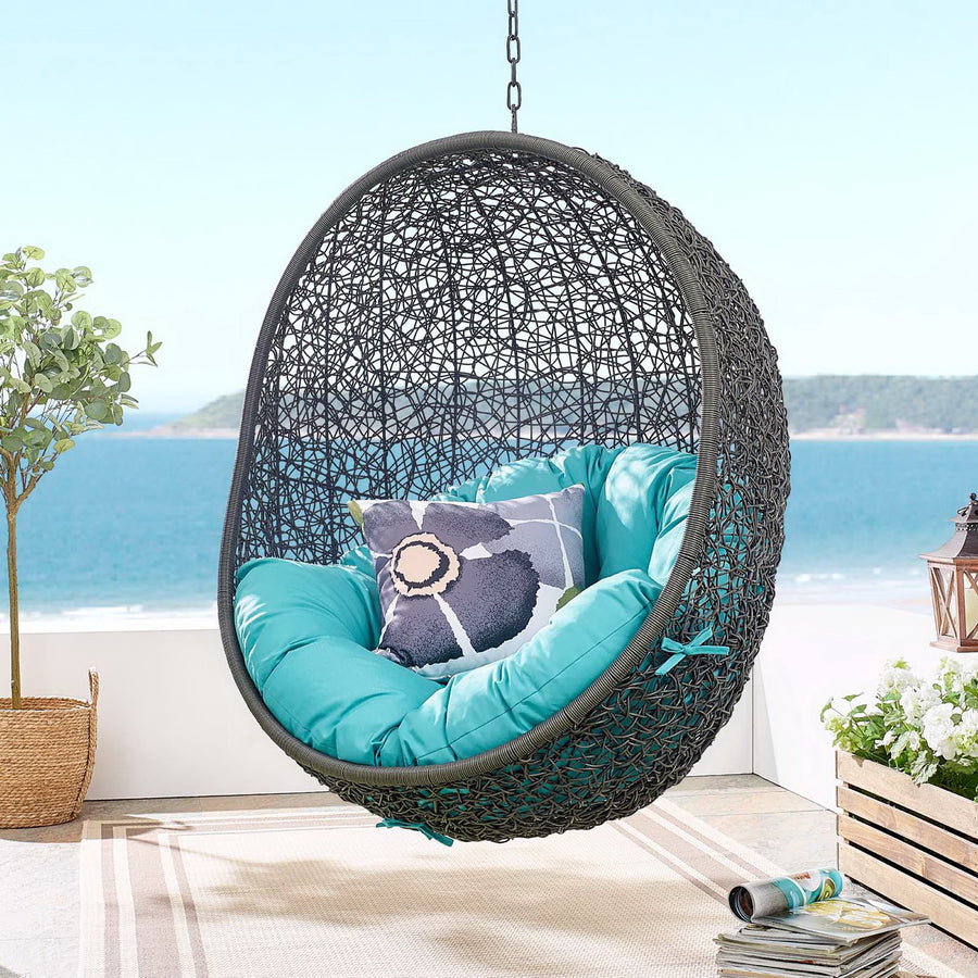 Cornice Outdoor Patio Swing Chair With Stand in Gray Turquoise