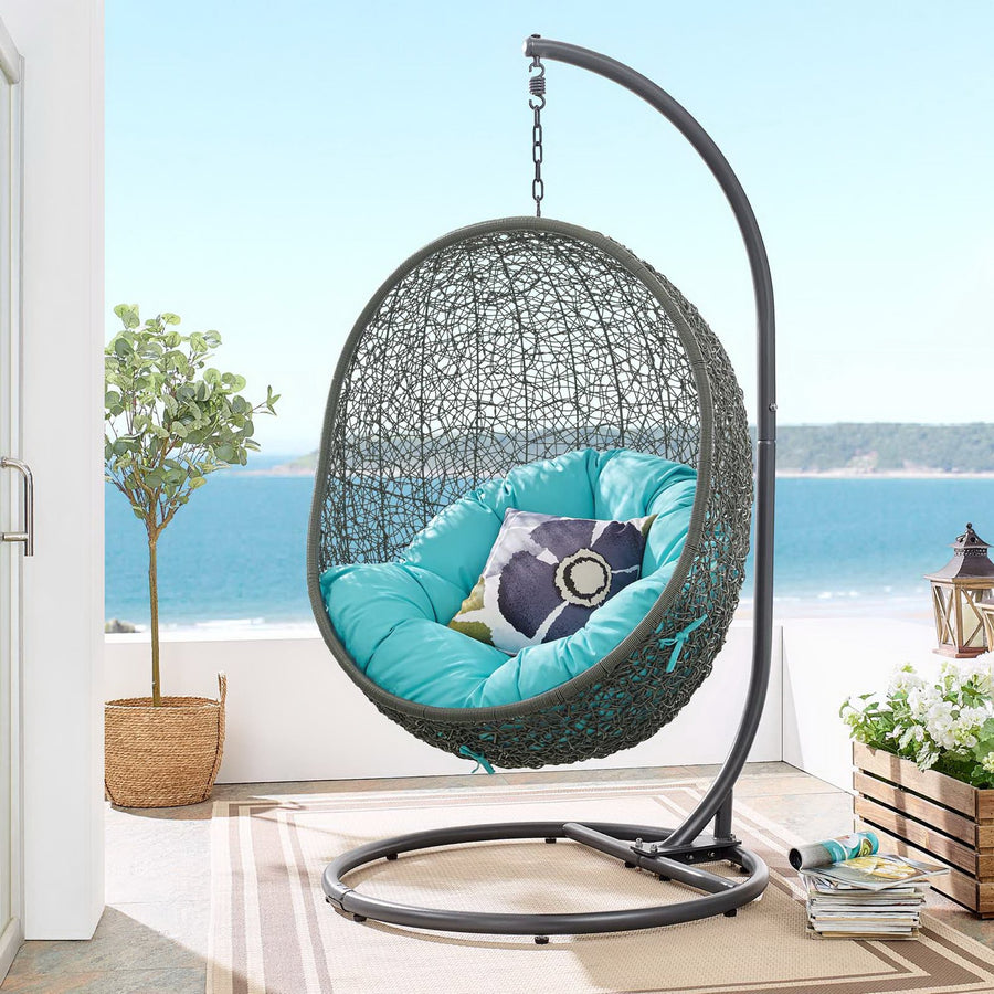 Cornice Outdoor Patio Swing Chair With Stand in Gray Turquoise