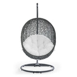 Cornice Outdoor Patio Swing Chair With Stand in Gray White