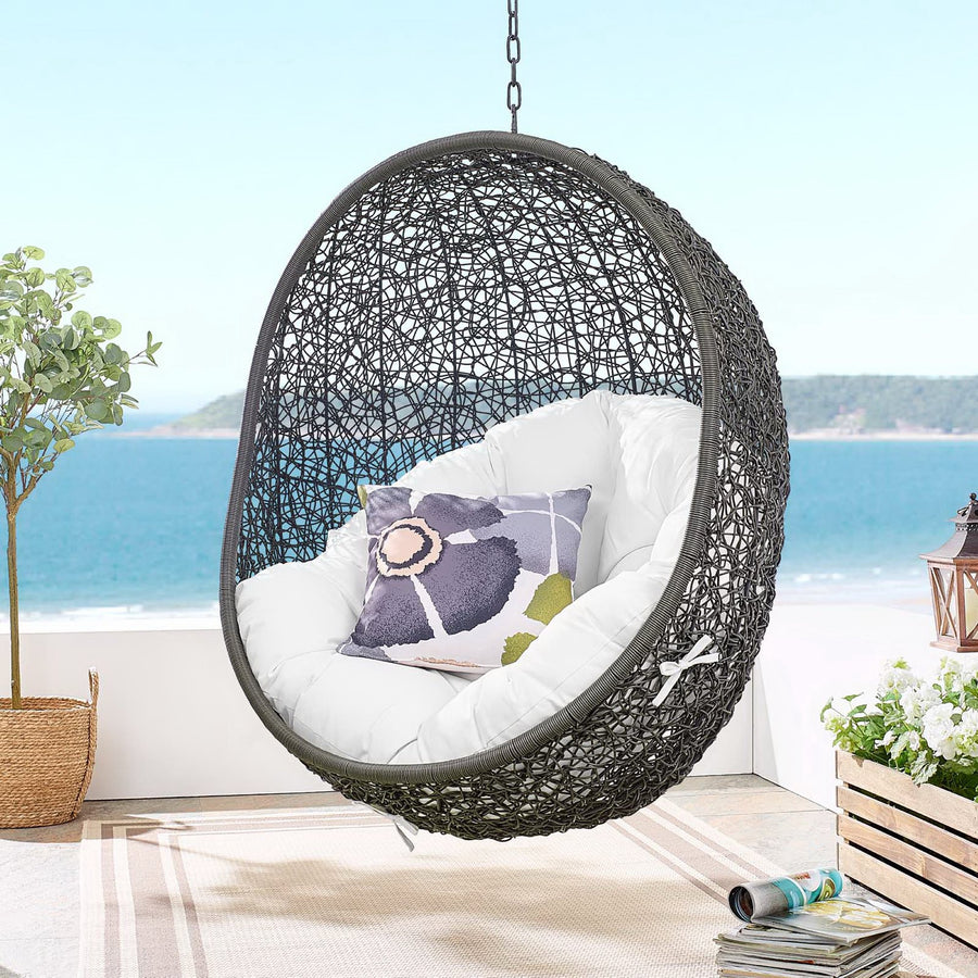 Cornice Outdoor Patio Swing Chair With Stand in Gray White