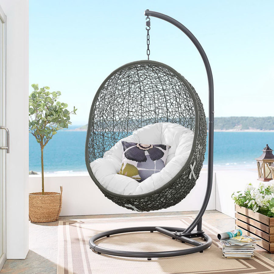 Cornice Outdoor Patio Swing Chair With Stand in Gray White