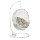 Cornice Outdoor Patio Swing Chair With Stand in White Beige