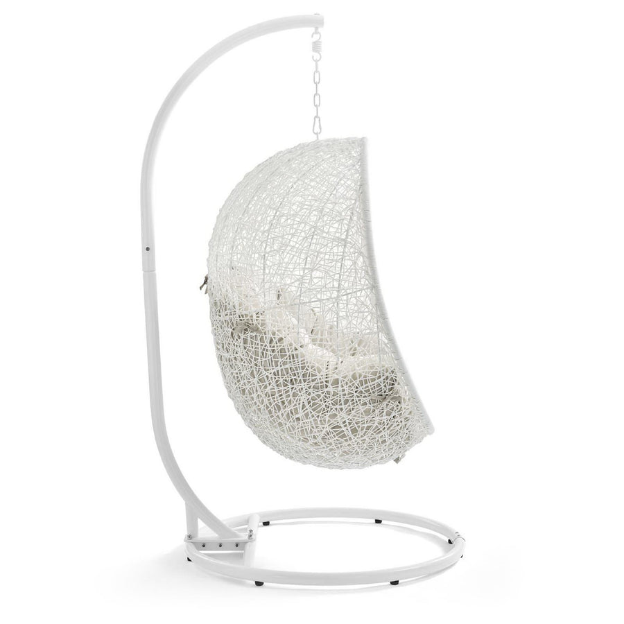 Cornice Outdoor Patio Swing Chair With Stand in White Beige