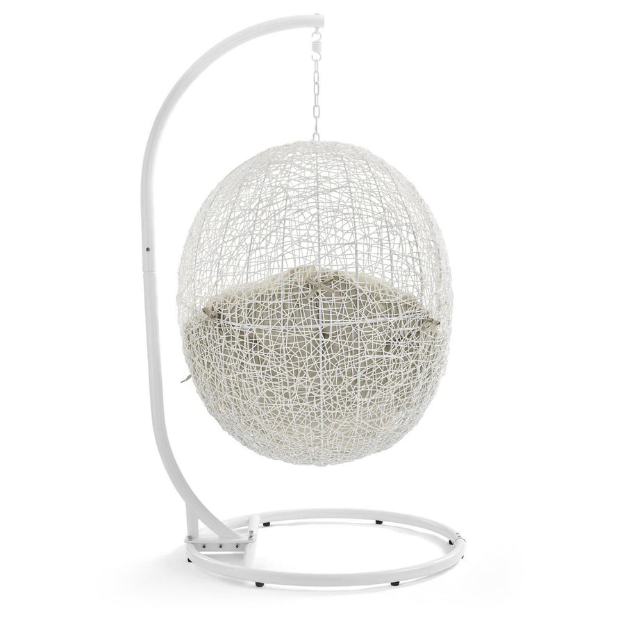 Cornice Outdoor Patio Swing Chair With Stand in White Beige