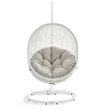 Cornice Outdoor Patio Swing Chair With Stand in White Beige