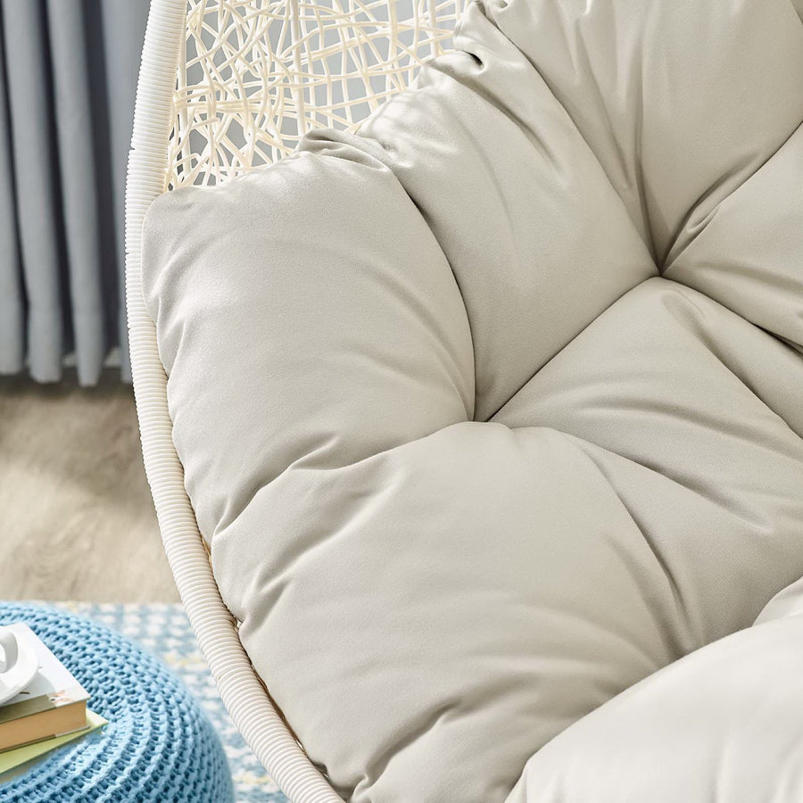 Cornice Outdoor Patio Swing Chair With Stand in White Beige