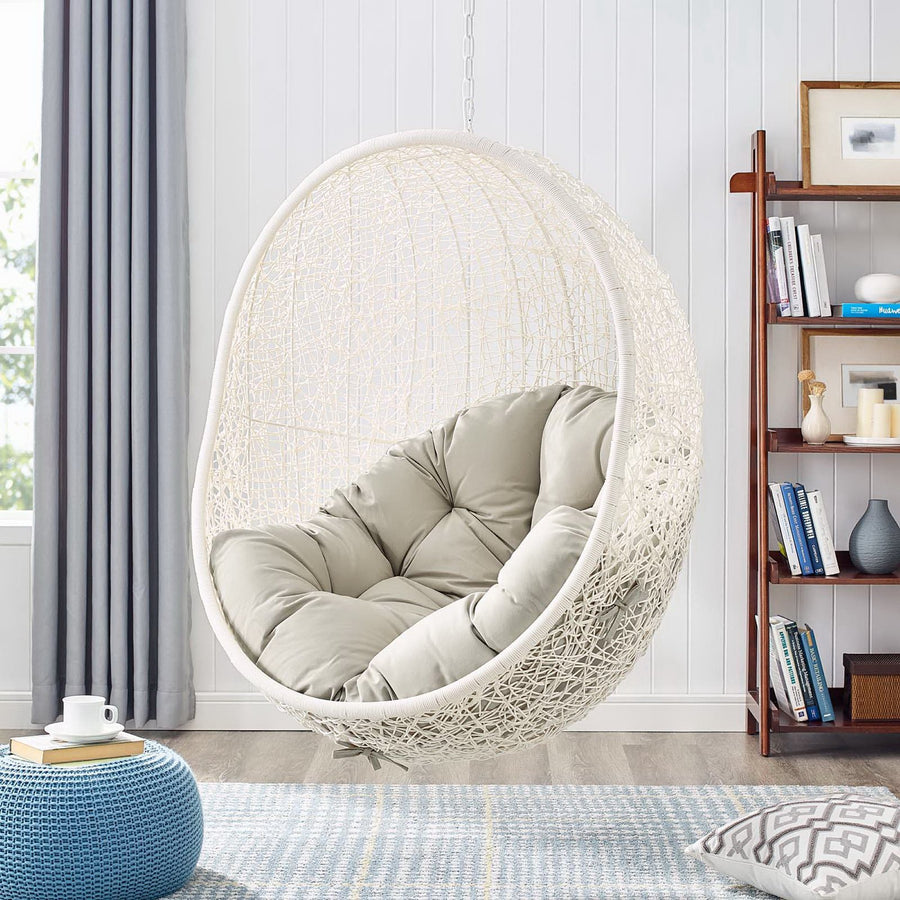 Cornice Outdoor Patio Swing Chair With Stand in White Beige