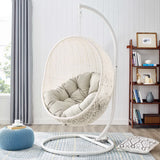Cornice Outdoor Patio Swing Chair With Stand in White Beige