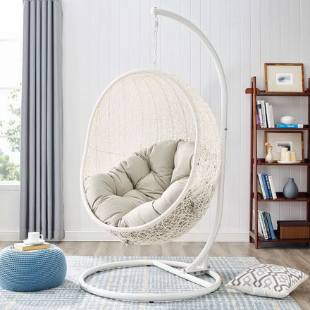 Hide Outdoor Patio Swing Chair With Stand in White Beige