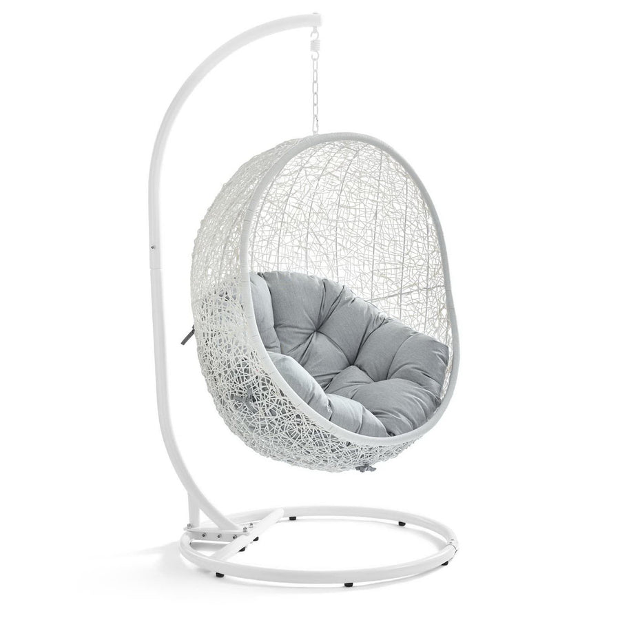 Cornice Outdoor Patio Swing Chair With Stand in White Gray
