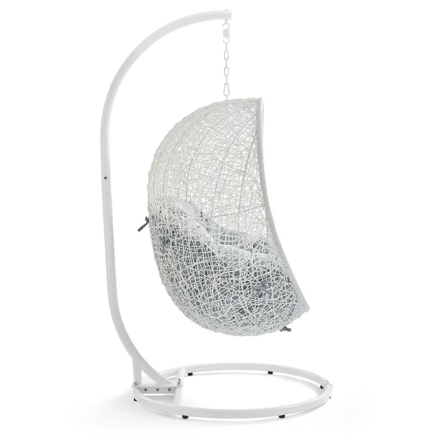 Cornice Outdoor Patio Swing Chair With Stand in White Gray