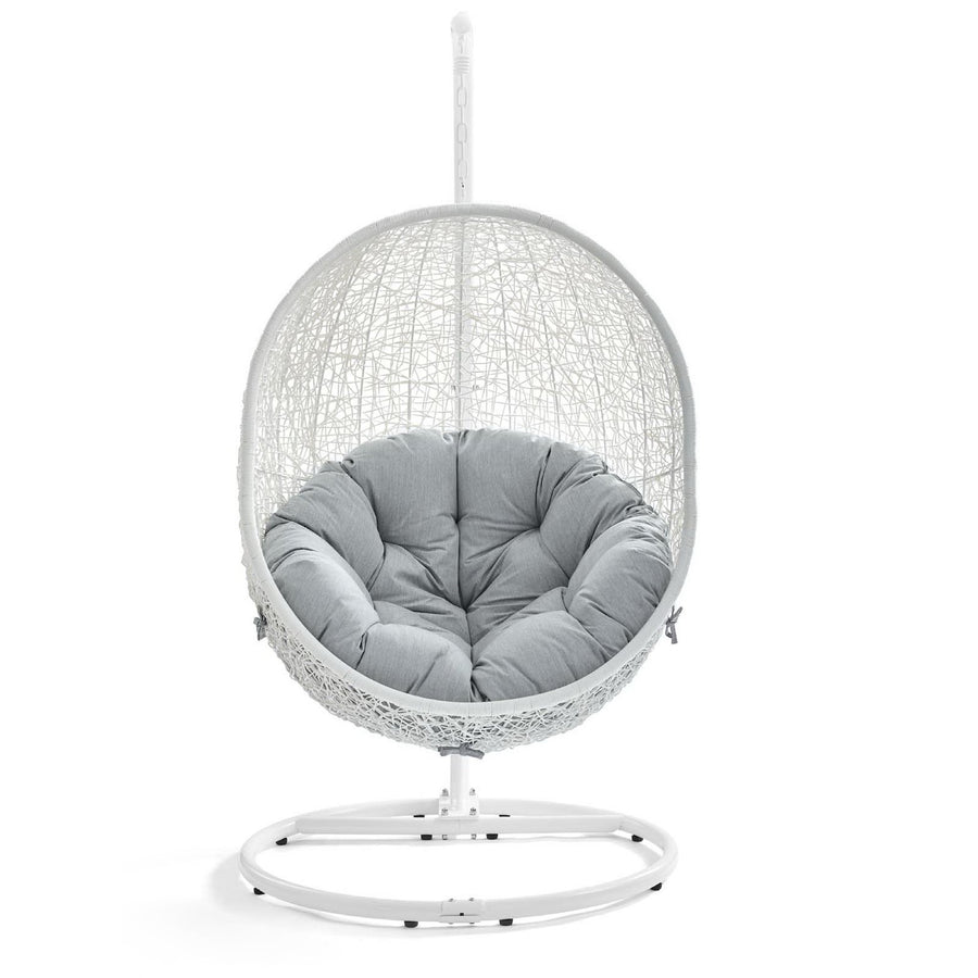 Cornice Outdoor Patio Swing Chair With Stand in White Gray