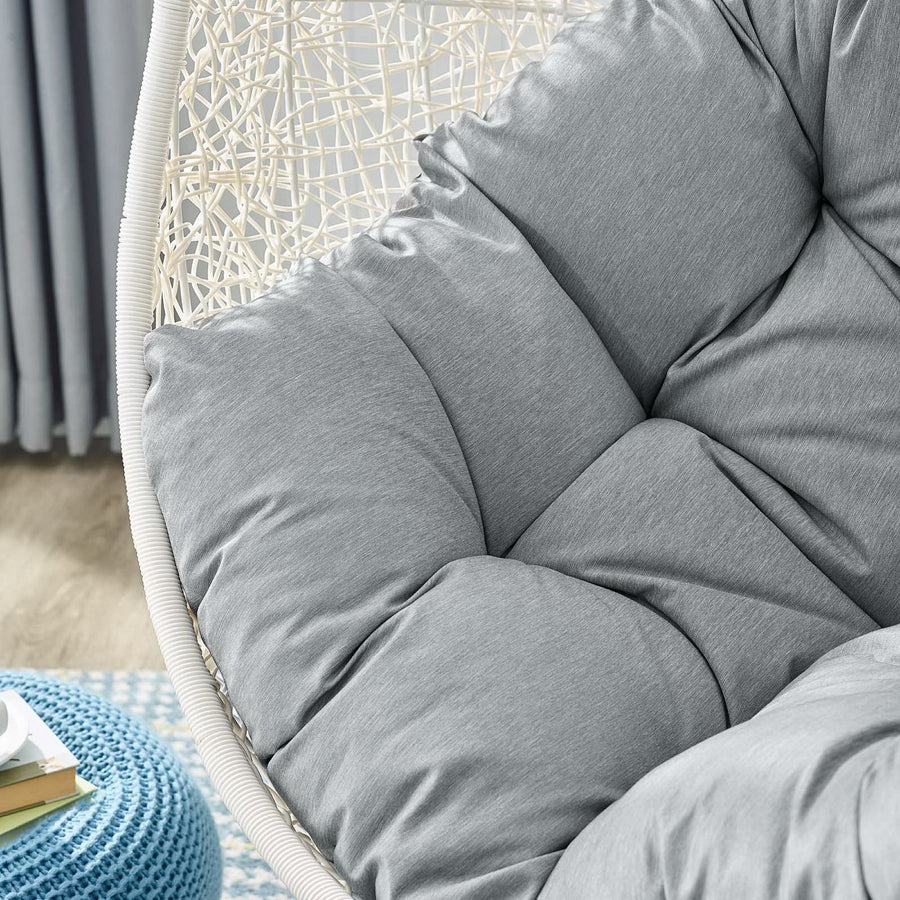 Cornice Outdoor Patio Swing Chair With Stand in White Gray