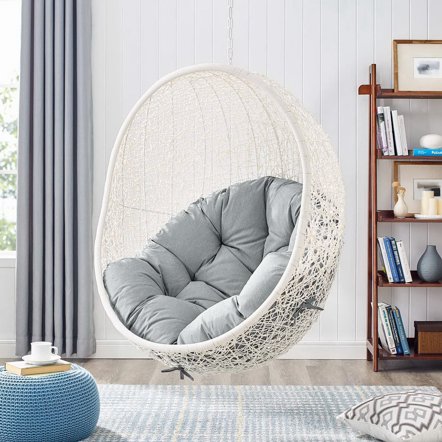Cornice Outdoor Patio Swing Chair With Stand in White Gray