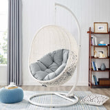 Cornice Outdoor Patio Swing Chair With Stand in White Gray