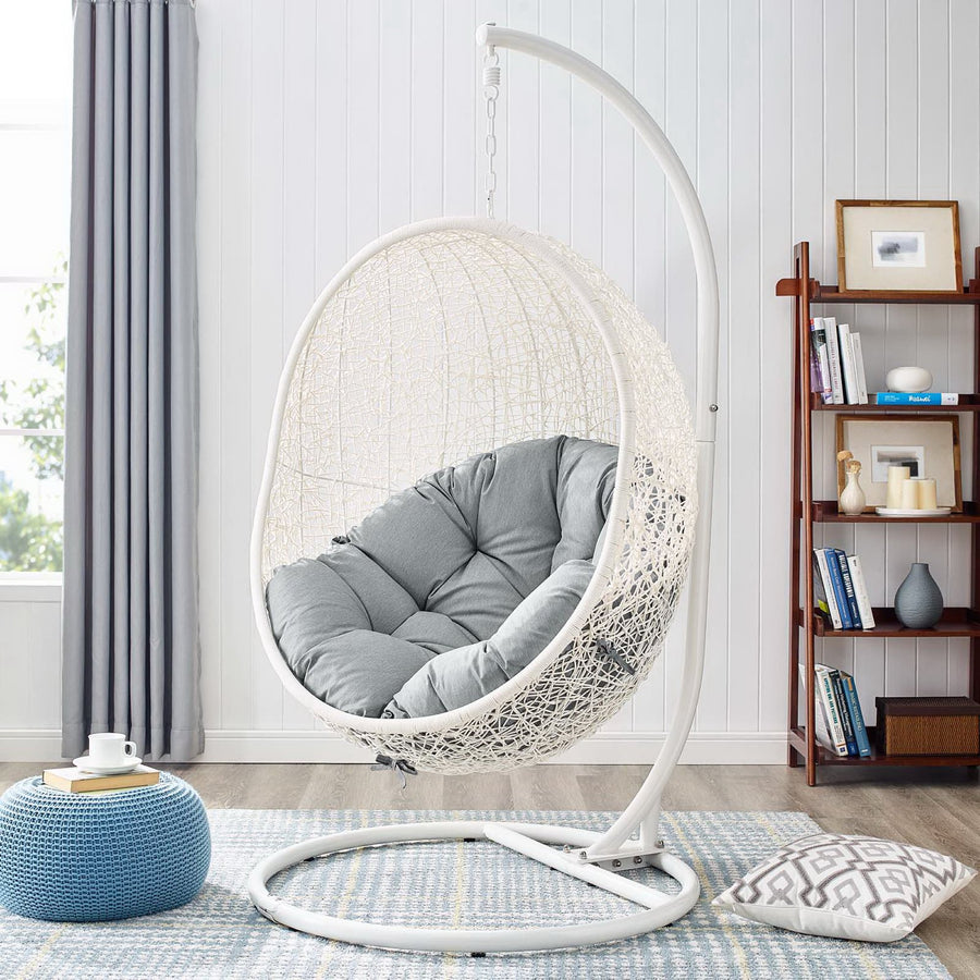 Cornice Outdoor Patio Swing Chair With Stand in White Gray