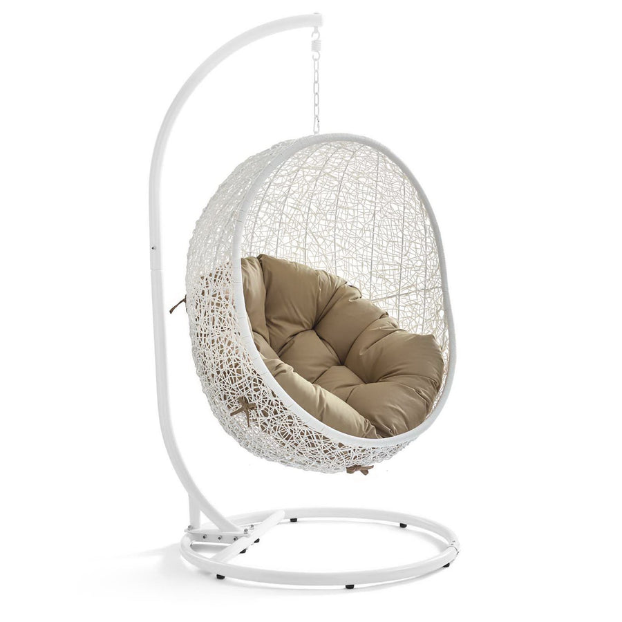 Cornice Outdoor Patio Swing Chair With Stand in White Mocha