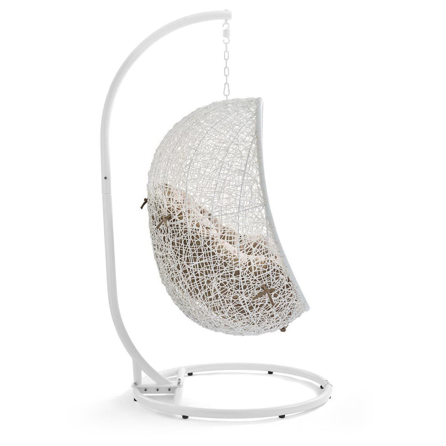 Cornice Outdoor Patio Swing Chair With Stand in White Mocha