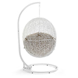 Cornice Outdoor Patio Swing Chair With Stand in White Mocha