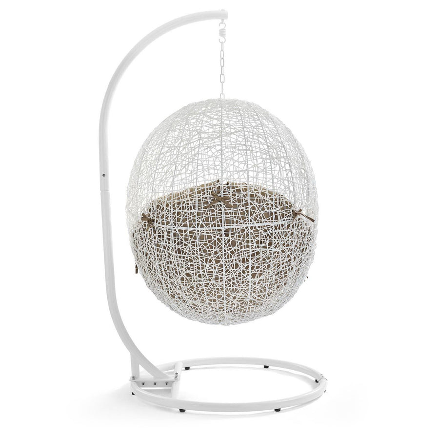 Cornice Outdoor Patio Swing Chair With Stand in White Mocha
