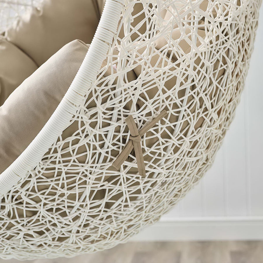 Cornice Outdoor Patio Swing Chair With Stand in White Mocha