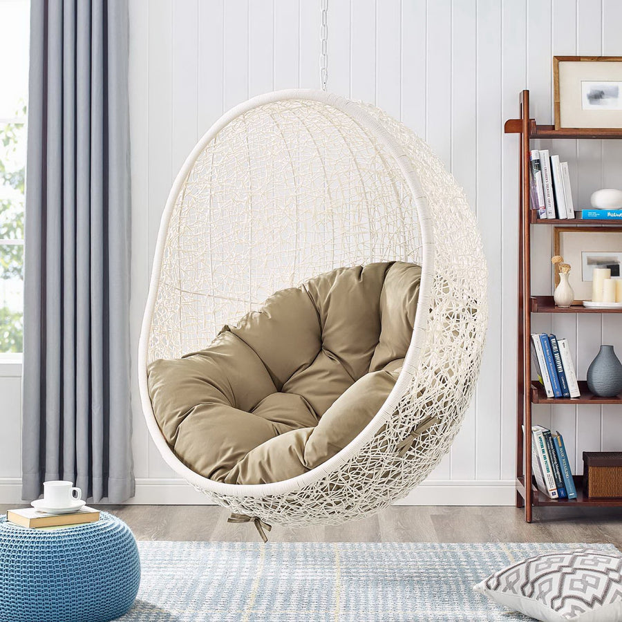 Cornice Outdoor Patio Swing Chair With Stand in White Mocha