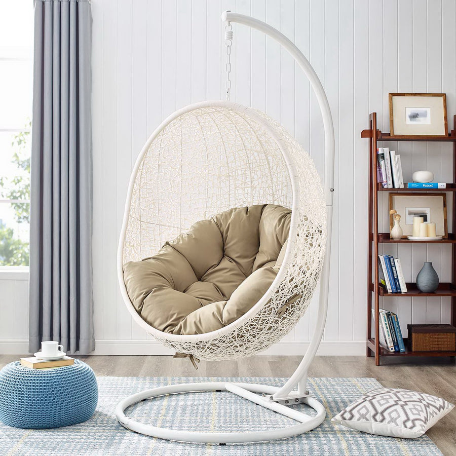 Cornice Outdoor Patio Swing Chair With Stand in White Mocha