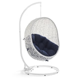 Cornice Outdoor Patio Swing Chair With Stand in White Navy
