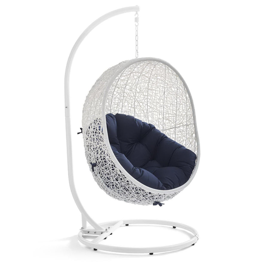 Cornice Outdoor Patio Swing Chair With Stand in White Navy
