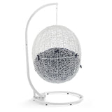 Cornice Outdoor Patio Swing Chair With Stand in White Navy