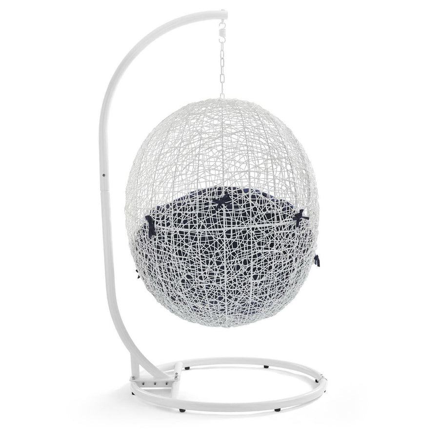 Cornice Outdoor Patio Swing Chair With Stand in White Navy
