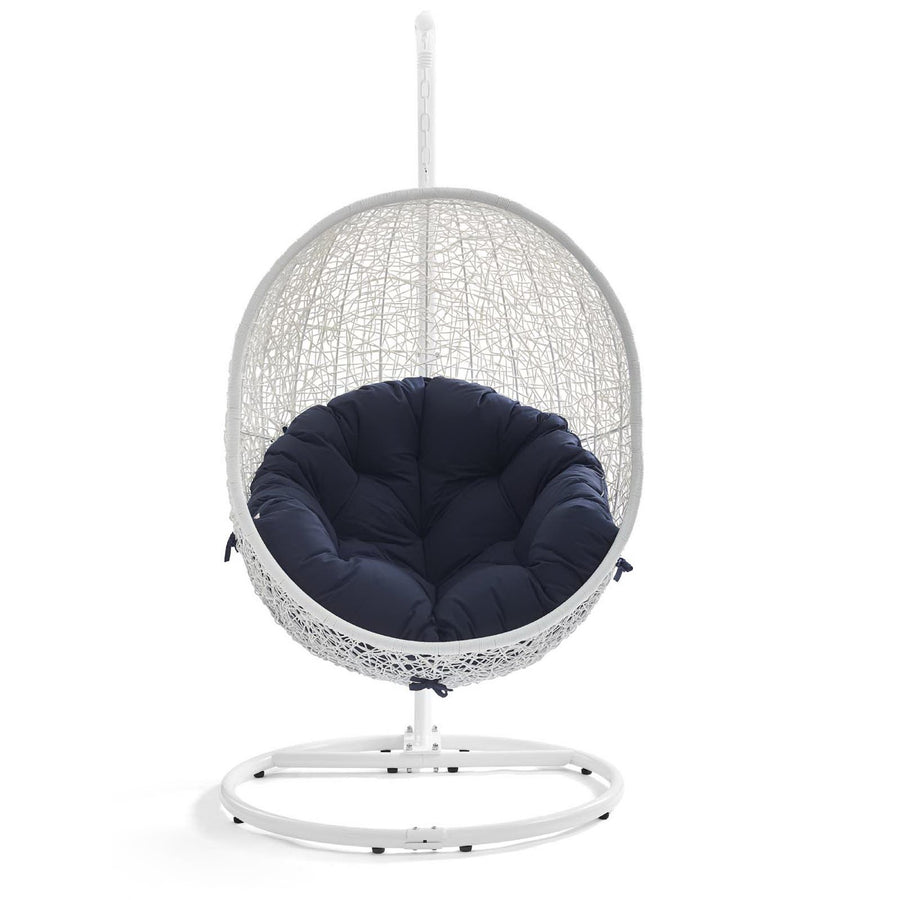 Cornice Outdoor Patio Swing Chair With Stand in White Navy