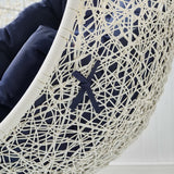 Cornice Outdoor Patio Swing Chair With Stand in White Navy