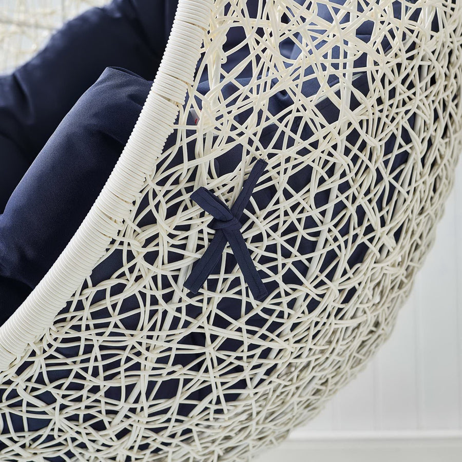 Cornice Outdoor Patio Swing Chair With Stand in White Navy