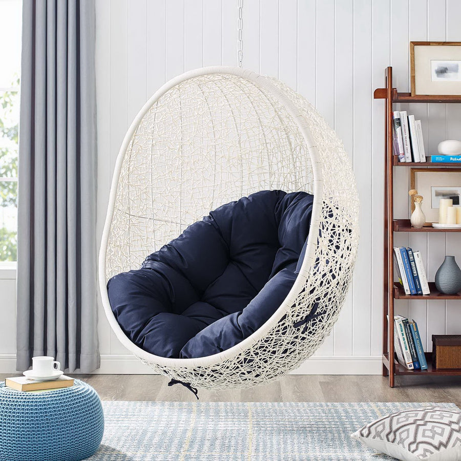Cornice Outdoor Patio Swing Chair With Stand in White Navy