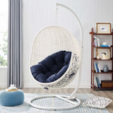 Cornice Outdoor Patio Swing Chair With Stand in White Navy