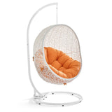 Cornice Outdoor Patio Swing Chair With Stand in White Orange