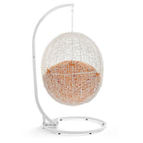 Cornice Outdoor Patio Swing Chair With Stand in White Orange