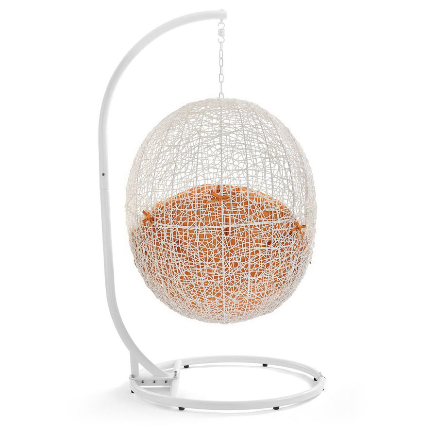 Cornice Outdoor Patio Swing Chair With Stand in White Orange