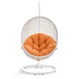 Cornice Outdoor Patio Swing Chair With Stand in White Orange