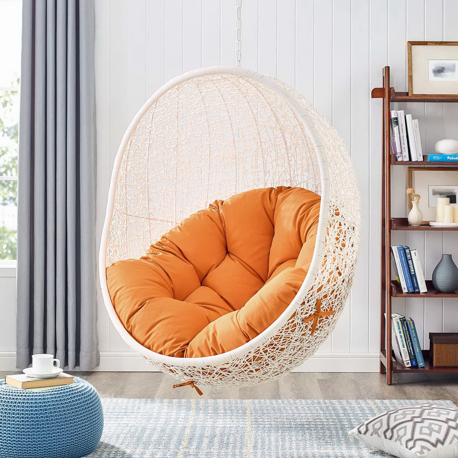 Cornice Outdoor Patio Swing Chair With Stand in White Orange