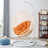 Cornice Outdoor Patio Swing Chair With Stand in White Orange