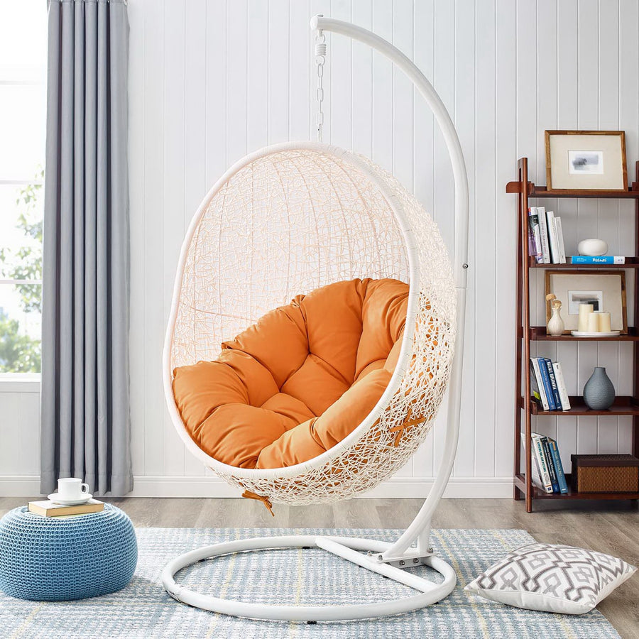 Cornice Outdoor Patio Swing Chair With Stand in White Orange