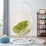 Cornice Outdoor Patio Swing Chair With Stand in White Peridot